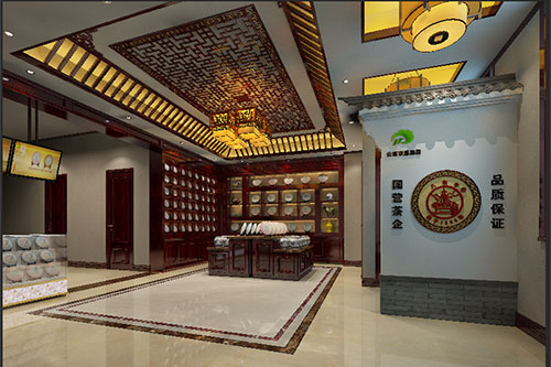 宁德古朴典雅的中式茶叶店大堂设计效果图
